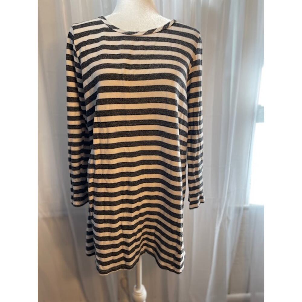 Everly Size Large Sweatshirt Dress Black / White‎ Stripes